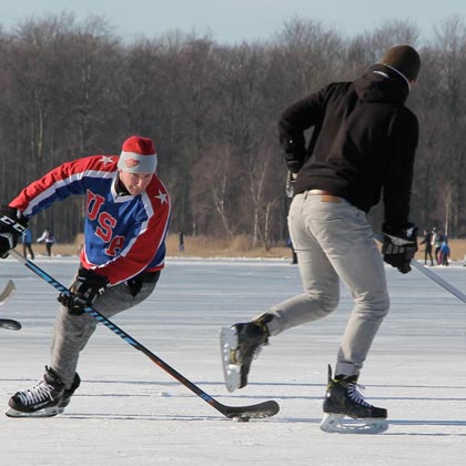 playing hockey on ice
